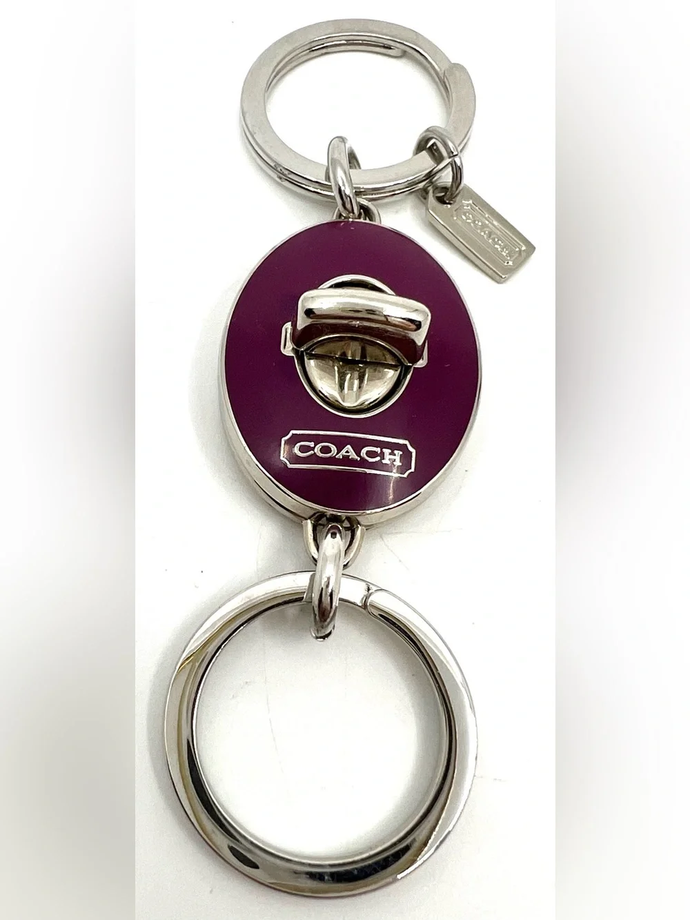 Coach Y2K Oval Purple Turnlock fob double valet keychain bag charm - like New